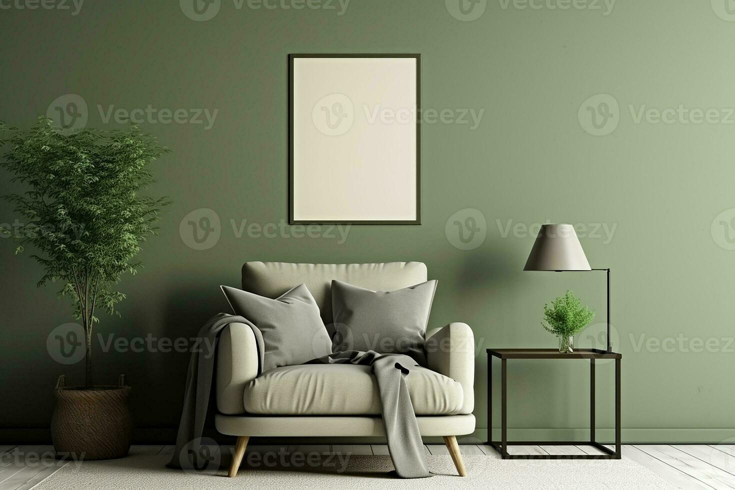 ai generiert 3d gerendert minimal Stil modern Leben Zimmer Innere Design mit modern Stuhl foto