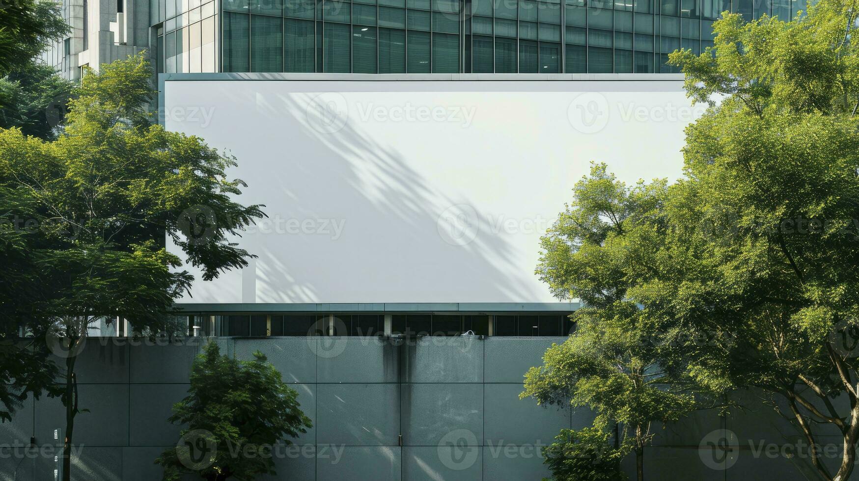 ai generiert ein leeren Poster Attrappe, Lehrmodell, Simulation auf das Dach von ein Einkaufszentrum Weiß Vorlage Plakatwand foto