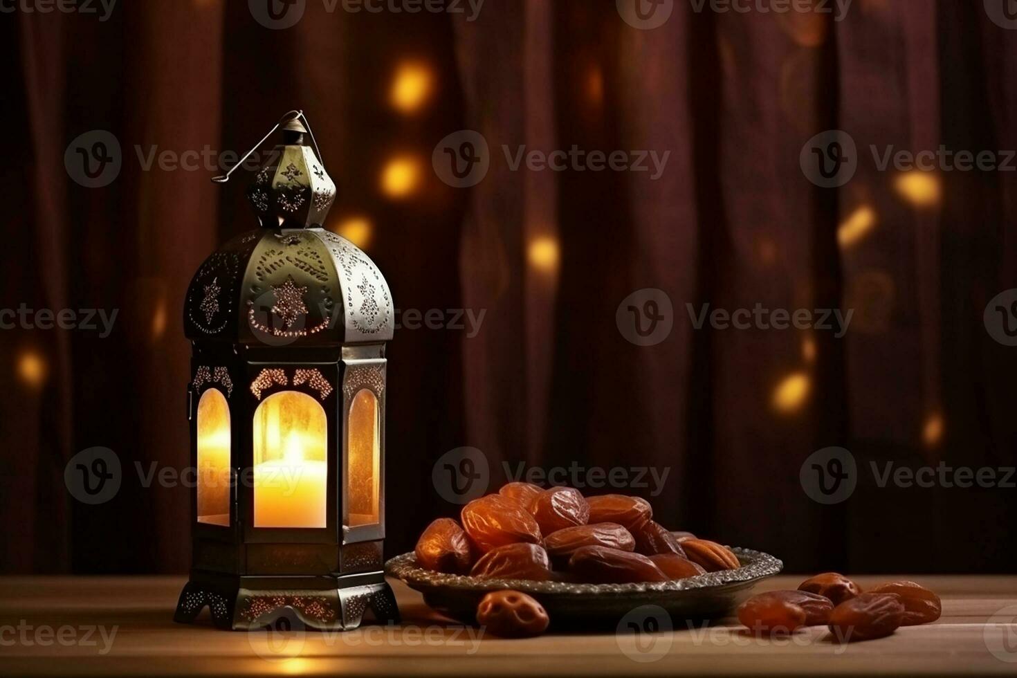 ai generiert Zier Arabisch Laterne glühend zum Muslim heilig Monat Ramadan kareem foto