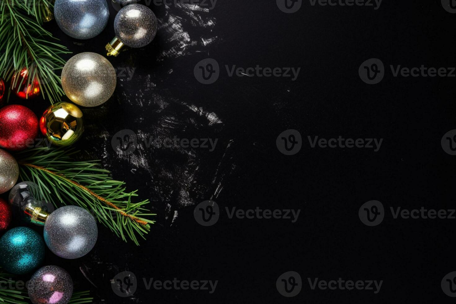 ai generiert Weihnachten Ferien Komposition von Tanne Baum Geäst mit Kugeln Kopieren Raum foto