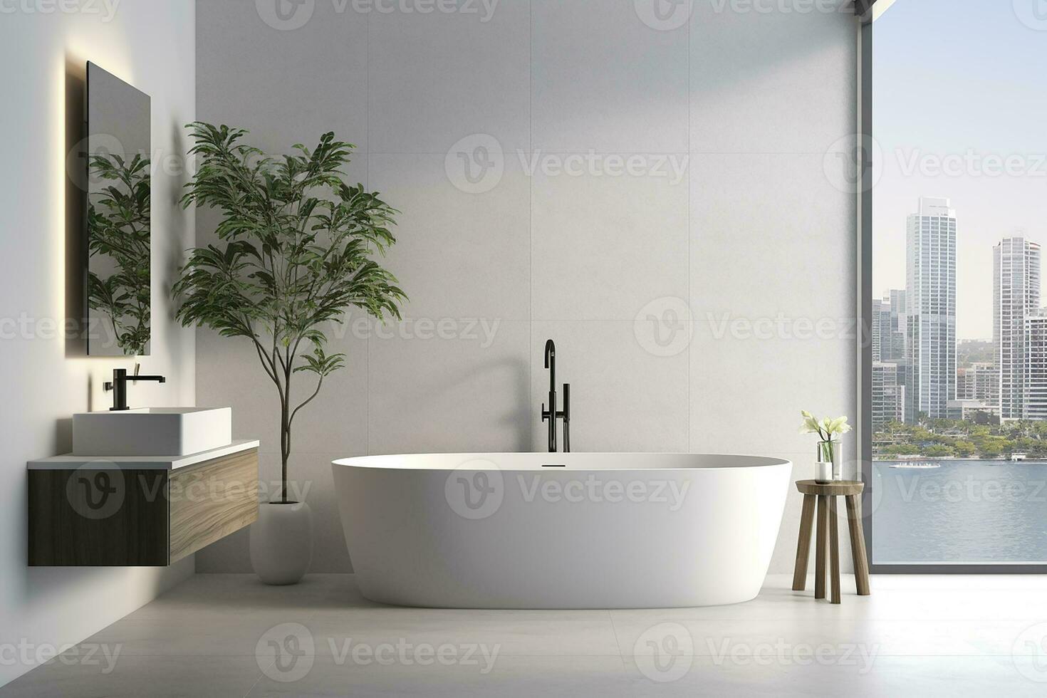 ai generiert 3d gerendert minimal Stil schwarz Thema modern Badezimmer Innere Design mit Badewanne foto