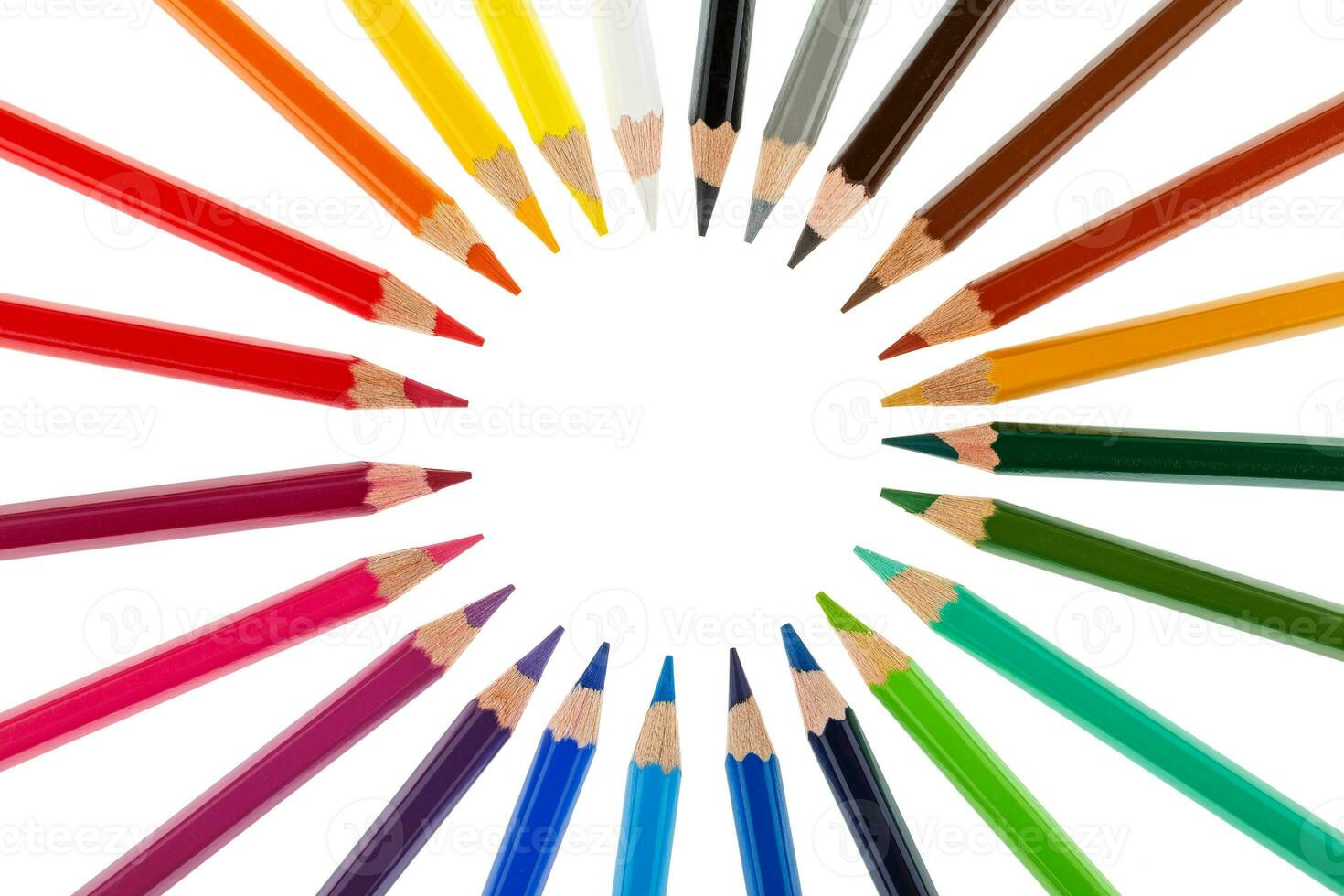 farbig Bleistifte gestapelt im ein Kreis isoliert auf Weiß Hintergrund foto