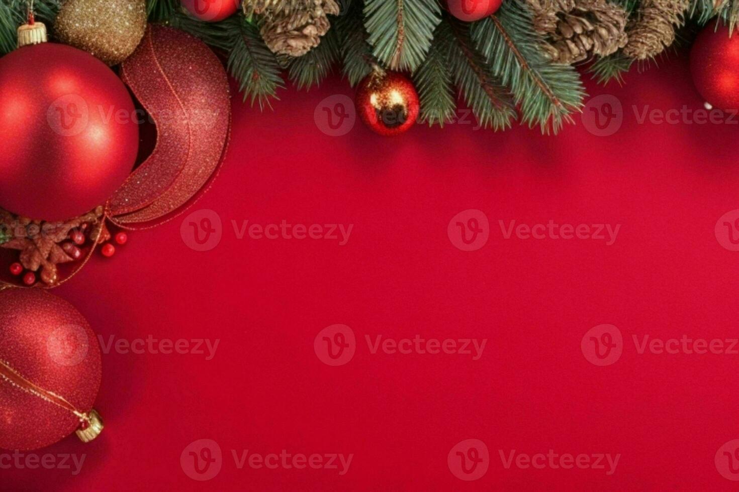 ai generiert rot Hintergrund. fröhlich Weihnachten und Neu Jahr Banner mit Kopieren Raum. Profi Foto