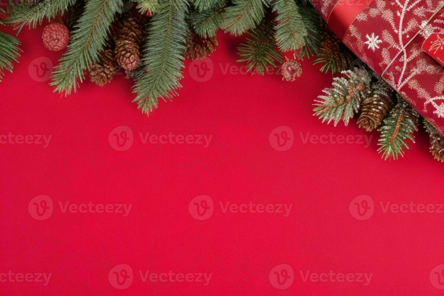 ai generiert rot Hintergrund. fröhlich Weihnachten und Neu Jahr Banner mit Kopieren Raum. Profi Foto