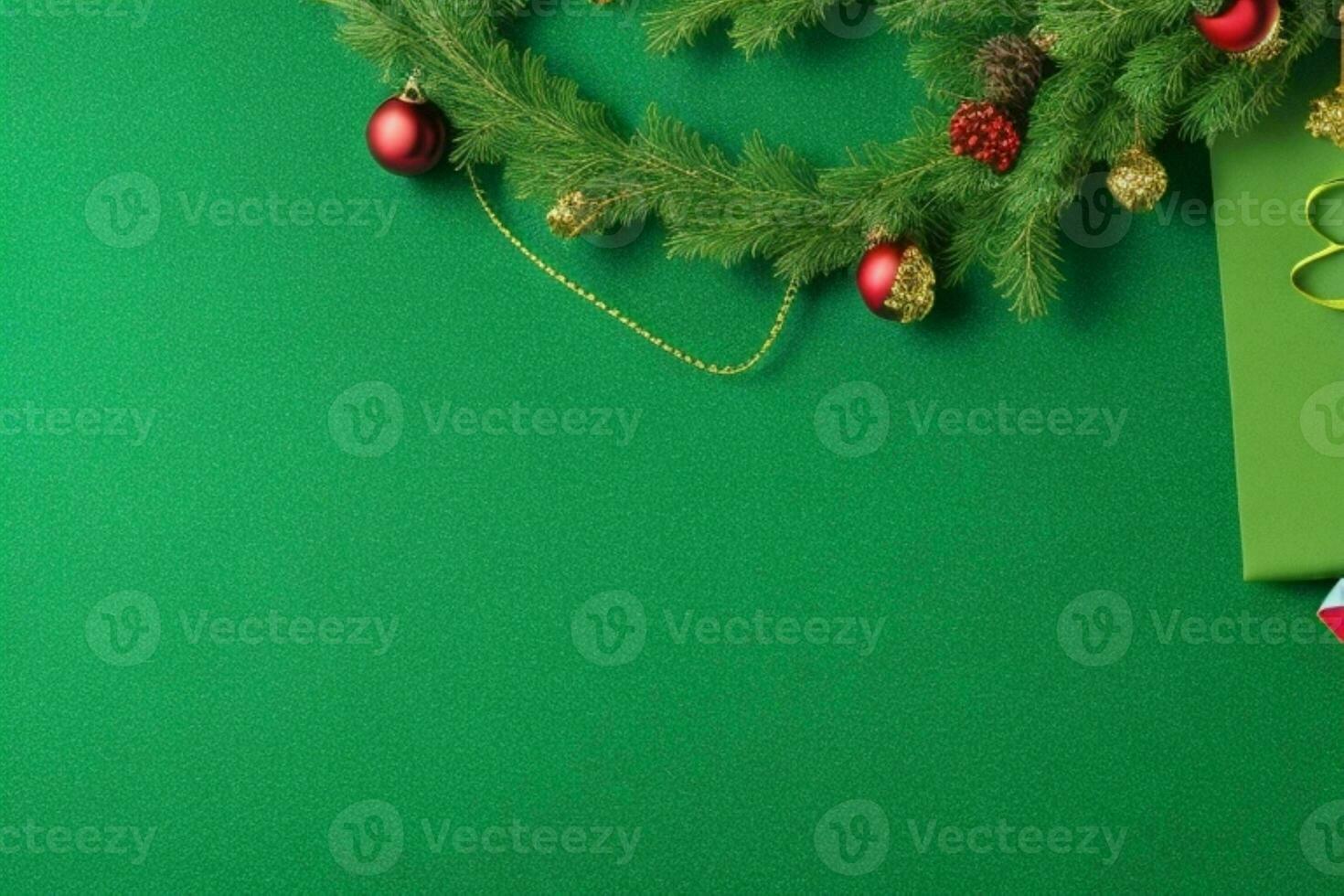 ai generiert Grün Hintergrund. fröhlich Weihnachten und Neu Jahr Banner mit Kopieren Raum. Profi Foto