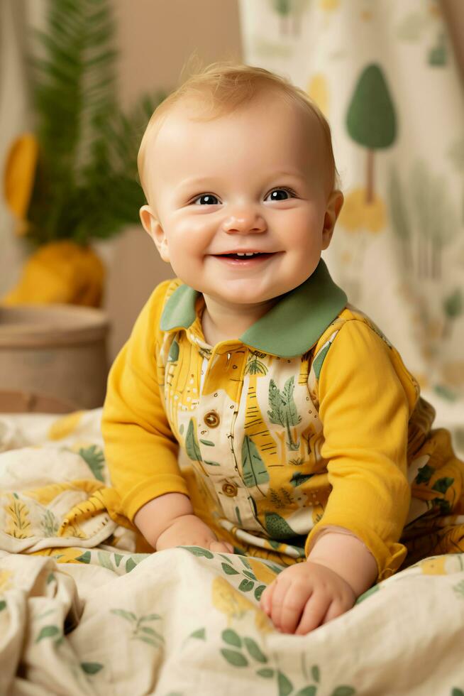 ai generiert organisch schick Babys Natur inspiriert Kleidung im Baumwolle Komfort foto