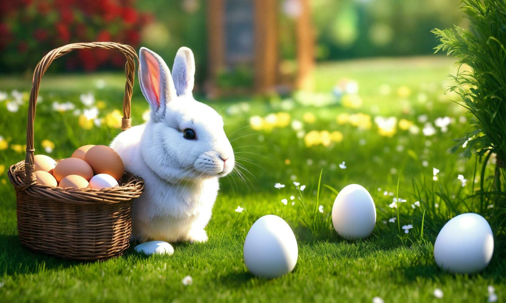 ai generiert Kaninchen im das Illustration wurden genießen ein schön Tag auf das Gras generativ ai foto