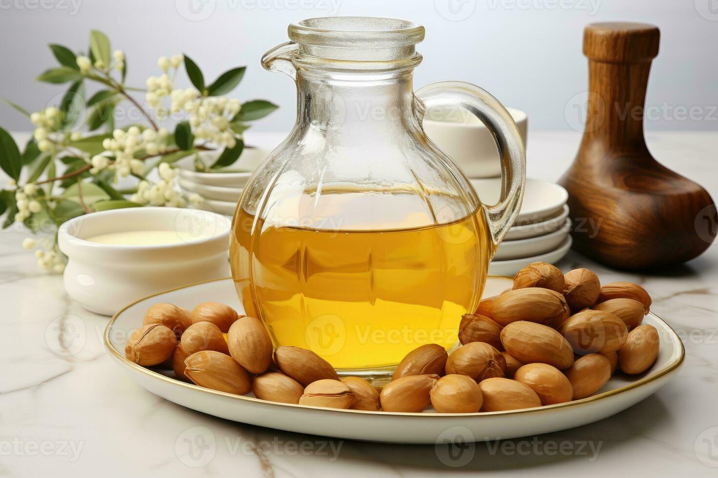 ai generiert Lager Foto von Erdnuss Öl Extrakt im das Küche Tabelle Fachmann Werbung Essen Fotografie