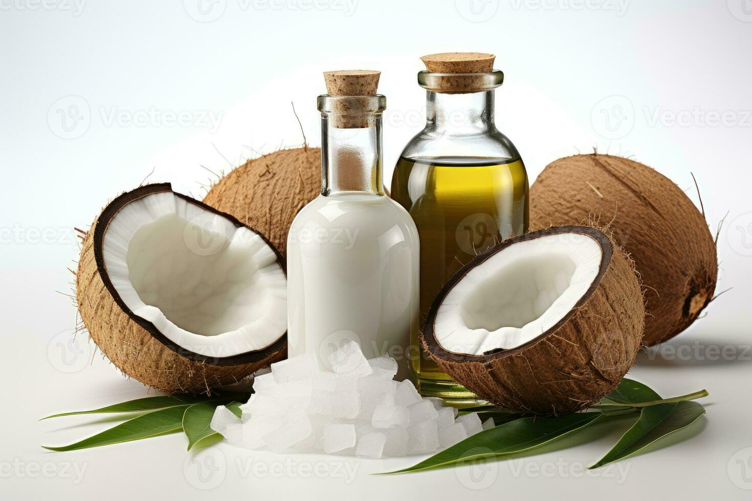 ai generiert Kokosnuss Öl Extrakt isoliert Weiß Hintergrund Fachmann Werbung Essen Fotografie foto