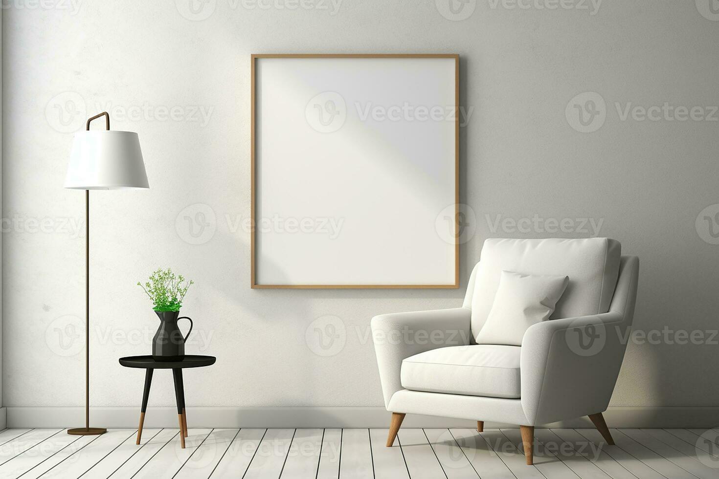 ai generiert 3d gerendert minimal Stil modern Leben Zimmer Innere Design mit modern Stuhl foto