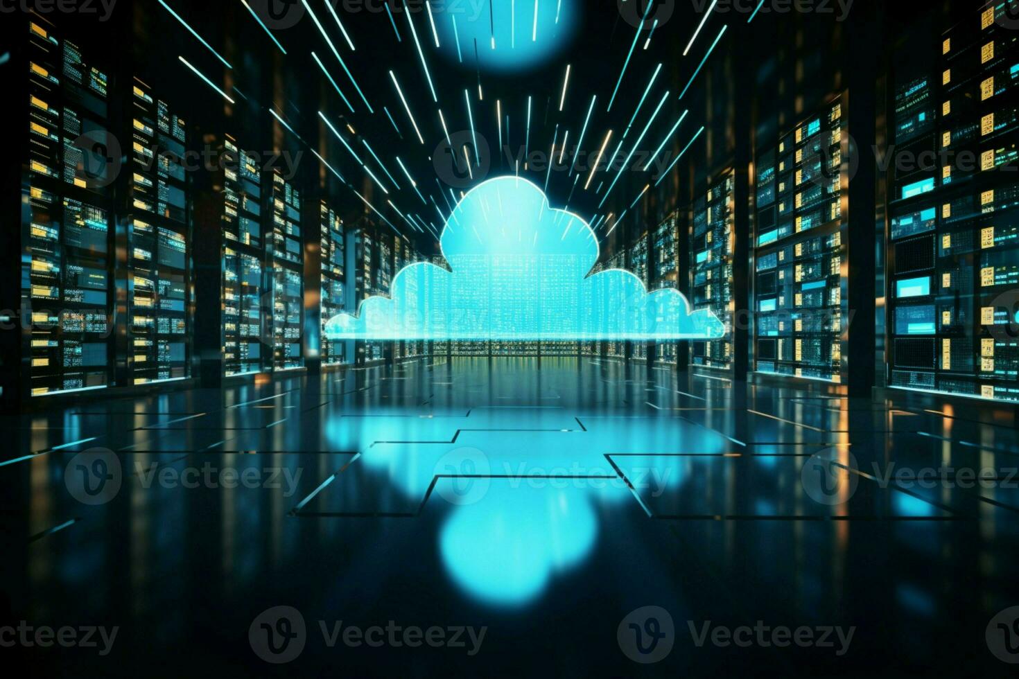ai generiert Technik Wunder Wolke Computing Server revolutionieren Digital Daten Verwaltung foto