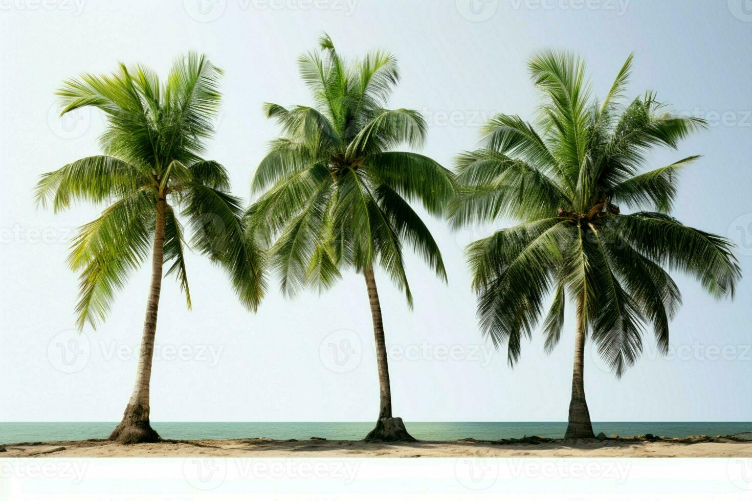 ai generiert tropisch Ruhe Kokosnuss Bäume isoliert auf ein heiter Weiß Hintergrund foto