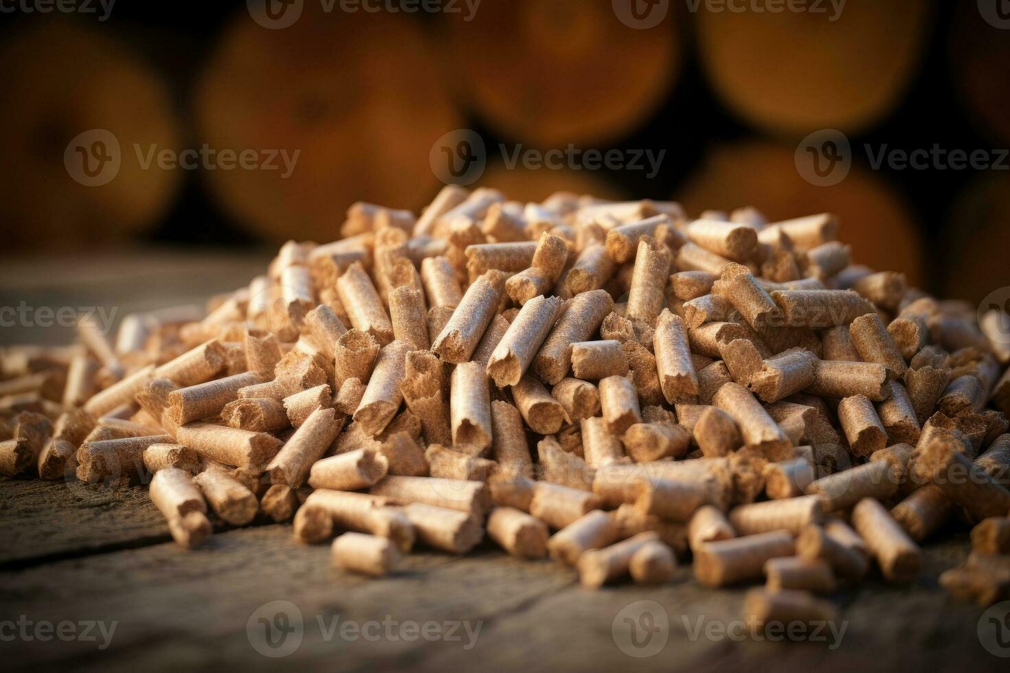 ai generiert Stapel von Holz Pellets auf Tisch. ökologisch Treibstoff gemacht von Biomasse. verlängerbar Energie Quelle. foto