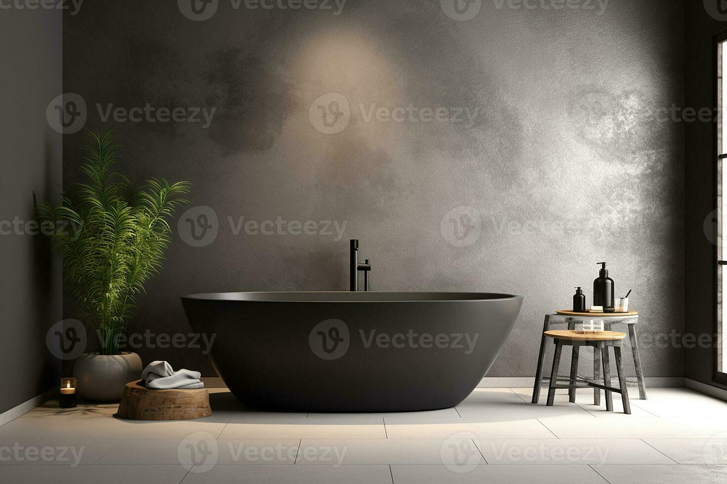 ai generiert 3d gerendert minimal Stil schwarz Thema modern Badezimmer Innere Design mit Badewanne foto