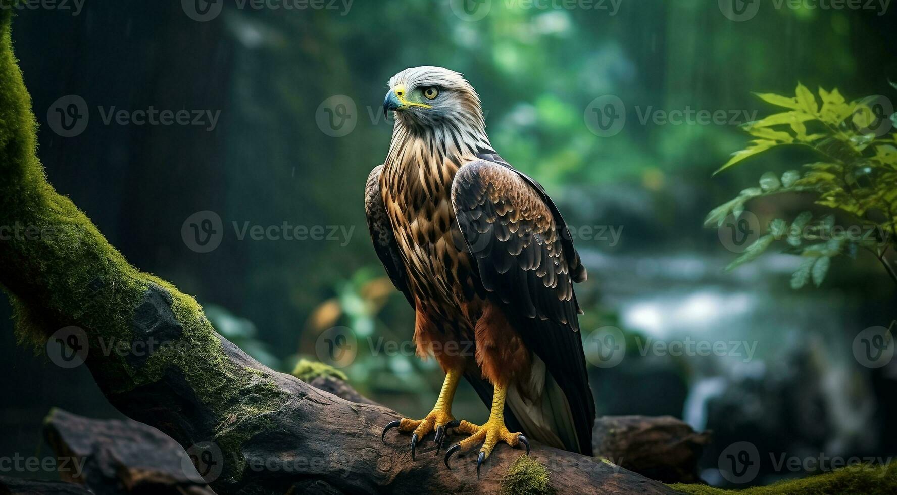 ai generiert Nahansicht von atropisch wild Vogel im das Wald, tropisch wild Vogel, wild Vogel im das Wald, Vogel Sitzung auf das Baum foto