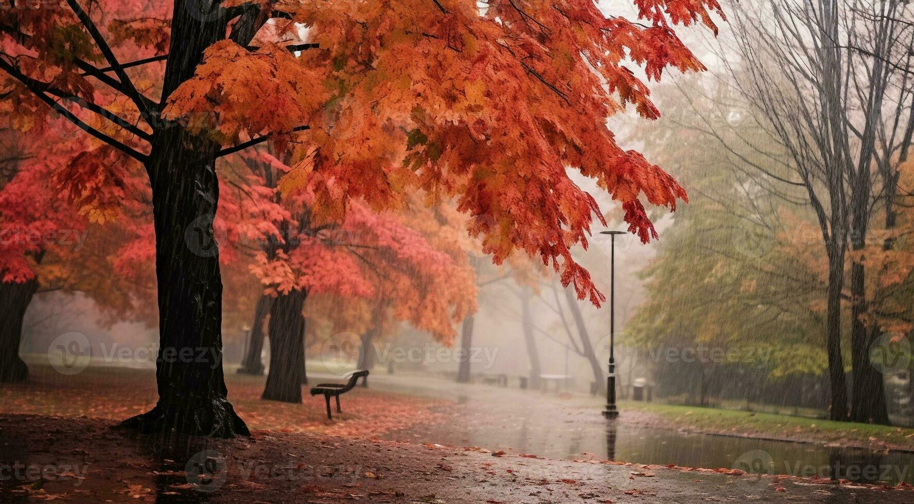 ai generiert Herbst im das Park, Bäume im das Park, Herbst Saison, Herbst Szene im das Park, schön Bäume im Herbst foto