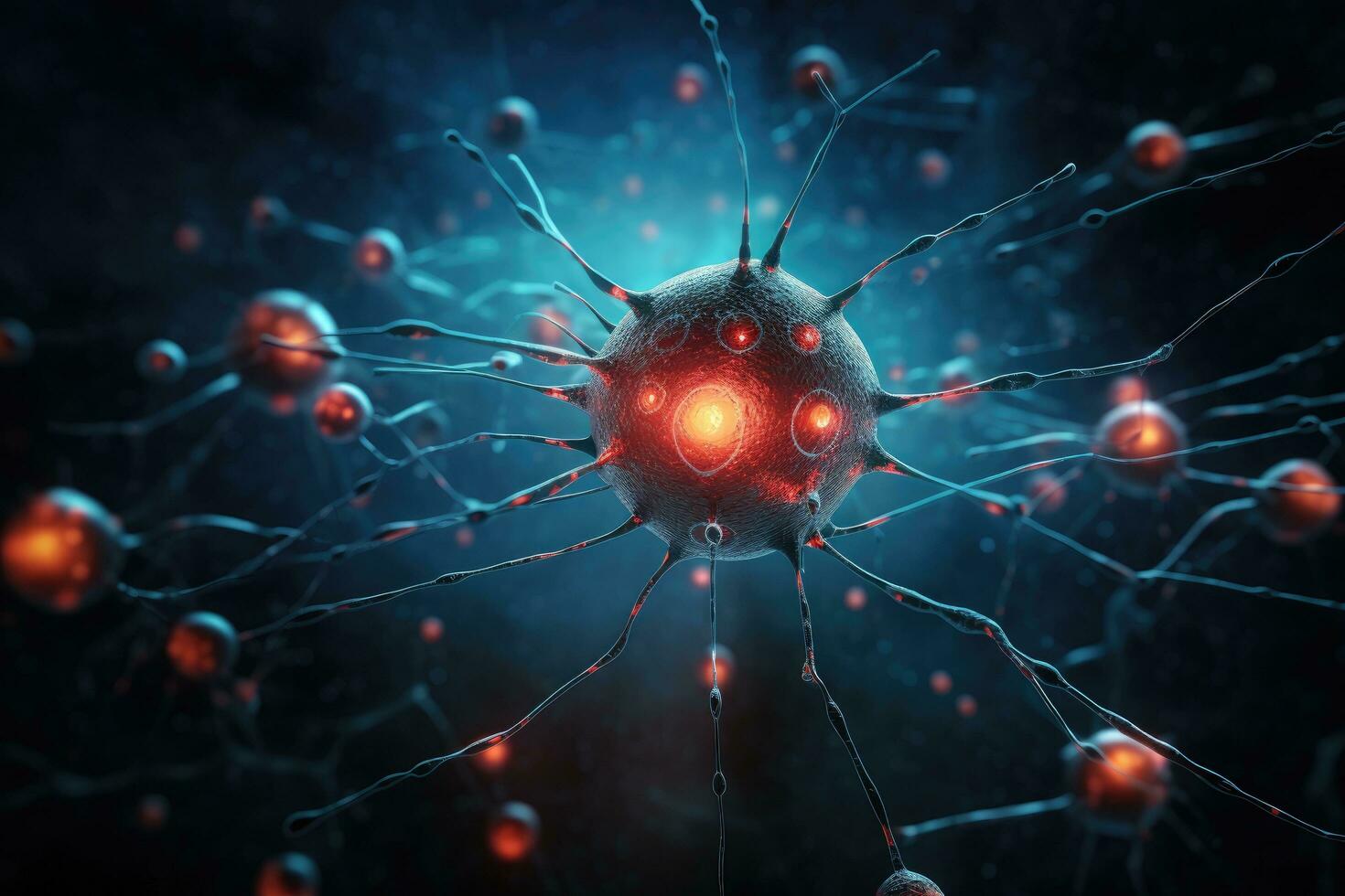 ai generiert 3d Illustration von ein Neuron Zelle oder Neuron Zelle Nahaufnahme, künstlich Neuron im Konzept von künstlich Intelligenz, ai generiert foto