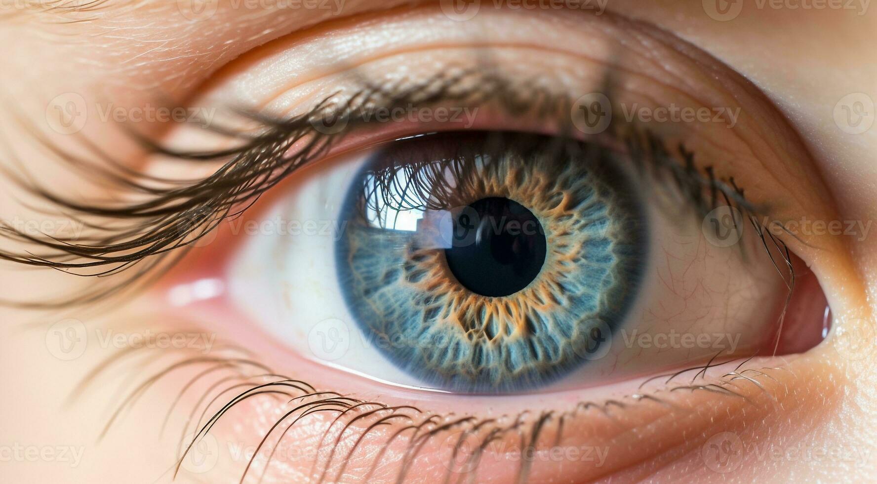 ai generiert schließen oben von Auge, schließen oben von ein weiblich Auge, farbig Auge Hintergrund, weiblich Auge Hintergrund foto