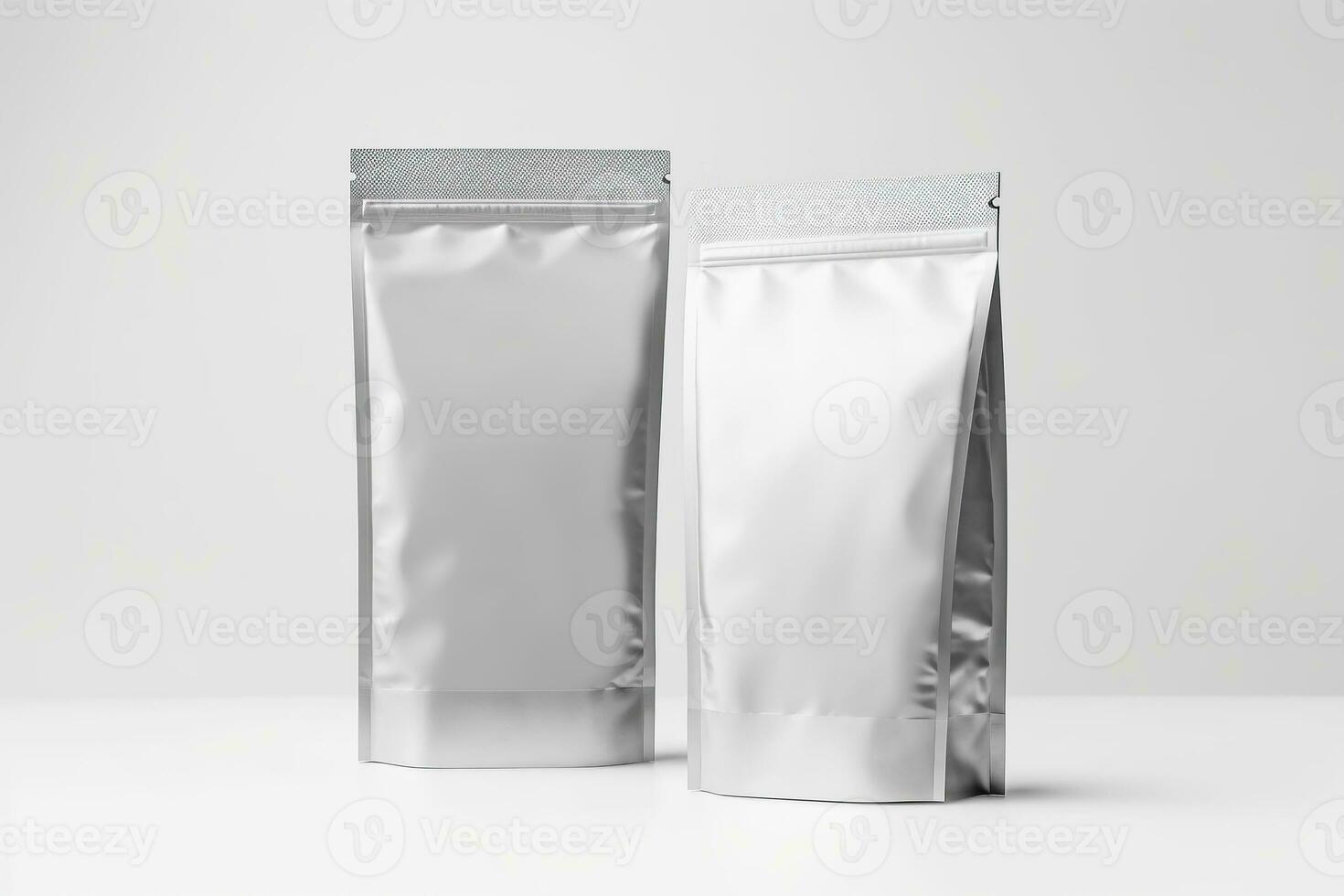 ein Verpackung Weiß Karton oder Beutel Tasche mit Licht Silber ml Verpackung Vorlage Illustration Lager Foto generativ ai