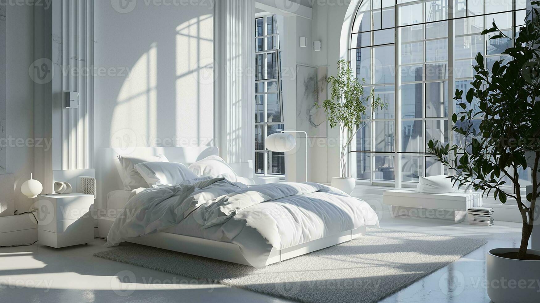 ai generiert Schlafzimmer Innere Design minimal ästhetisch 3d gerendert foto