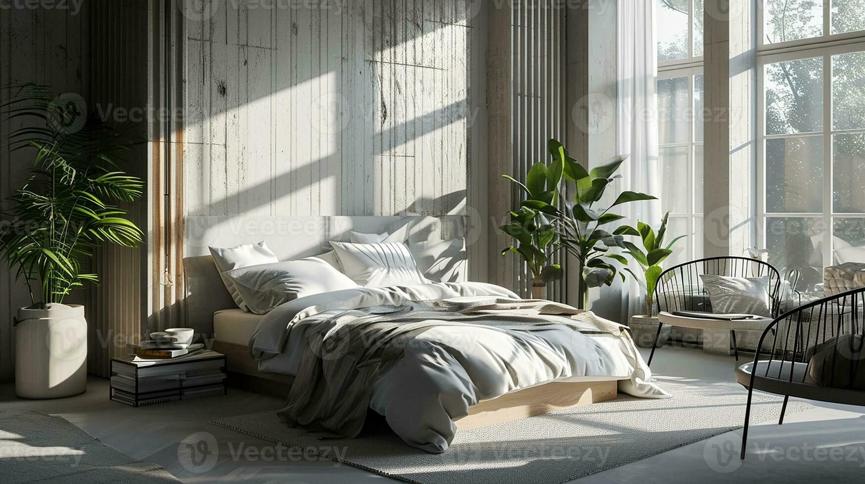 ai generiert Schlafzimmer Innere Design minimal ästhetisch 3d gerendert foto