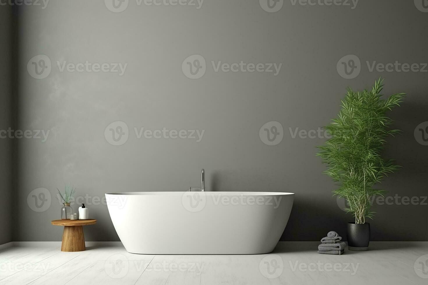 ai generiert 3d gerendert minimal Stil schwarz Thema modern Badezimmer Innere Design mit Badewanne foto