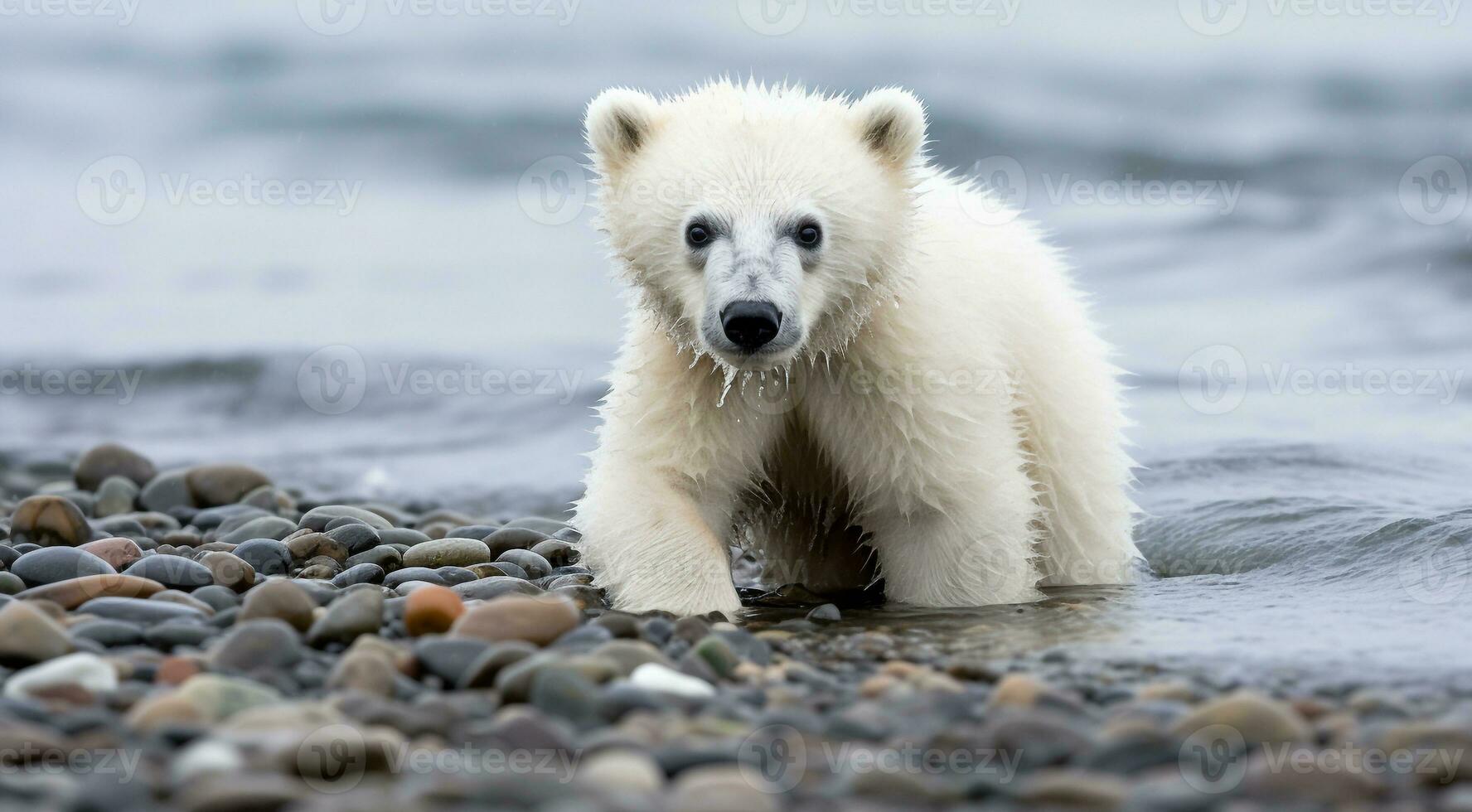 ai generiert Polar- Bär im das Schnee, Polar- Bär im das See, Weiß Bär im das Natur, Polar- Bär im das Polar- Regionen, Nahansicht von Weiß Bär foto