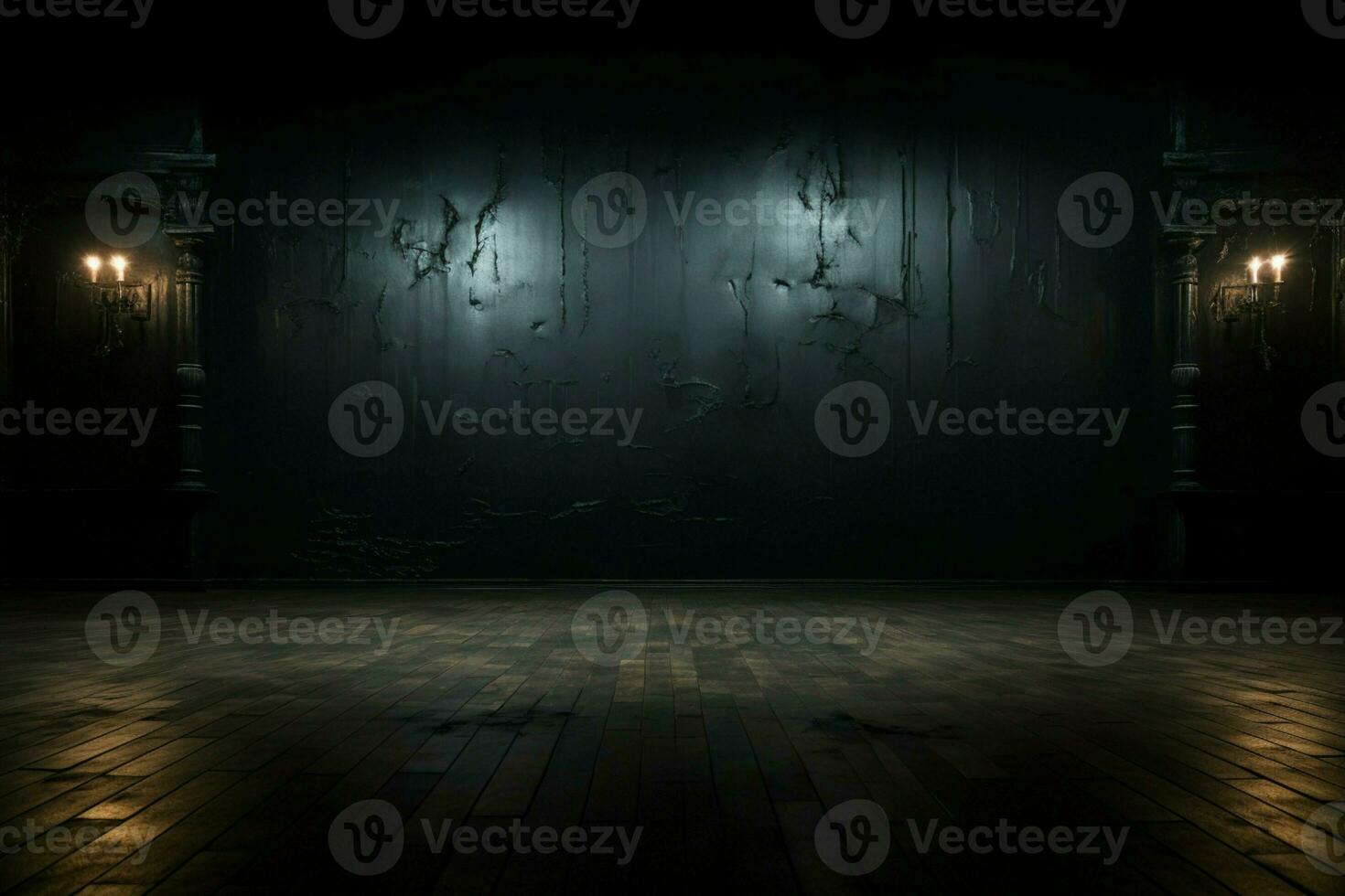 ai generiert unheimlich Halloween Ambiente dunkel Grusel Hintergrund mit vakant hölzern Bretter ai generiert foto