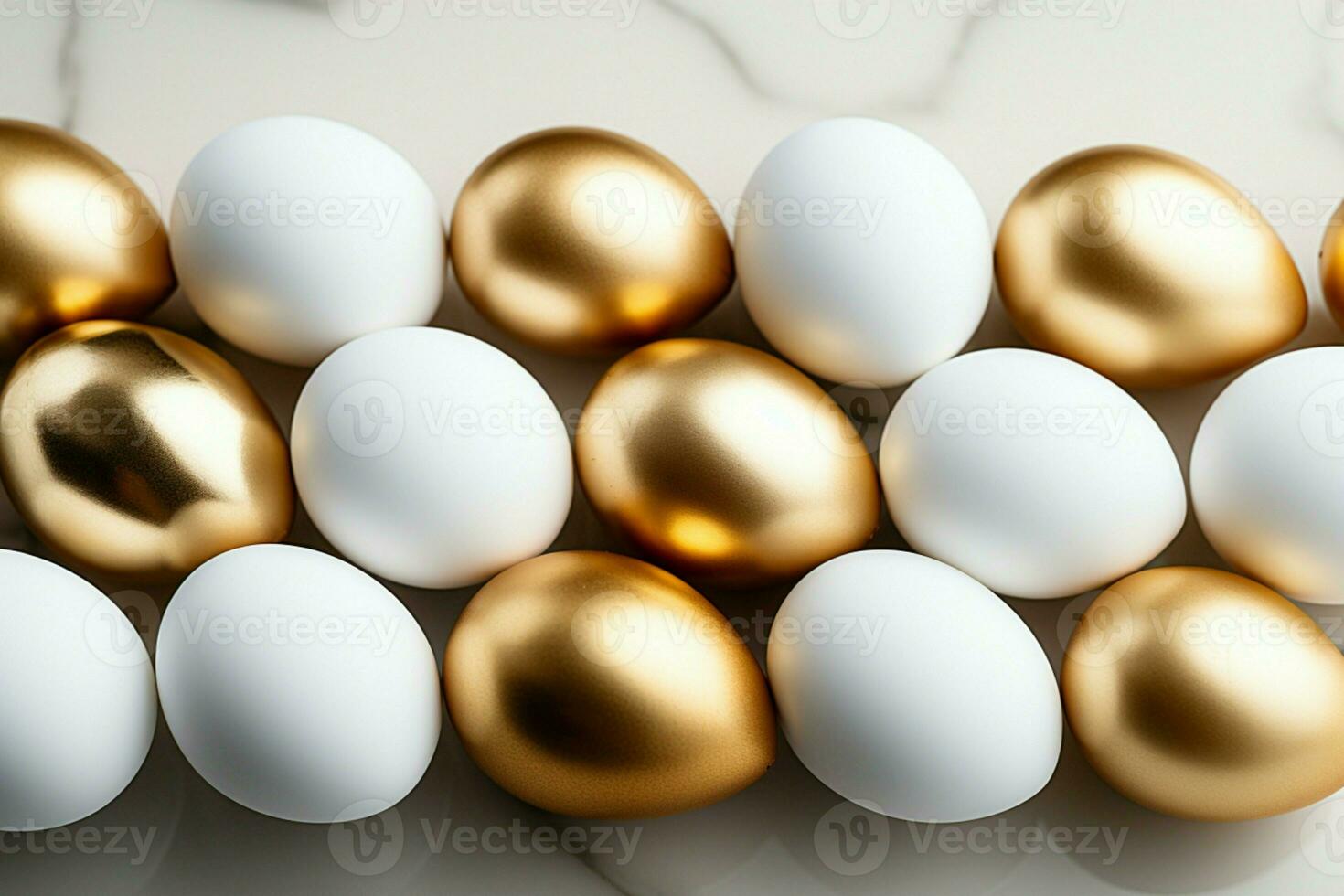 ai generiert minimalistisch Eleganz Weiß und Gold Ostern Eier, eben legen foto