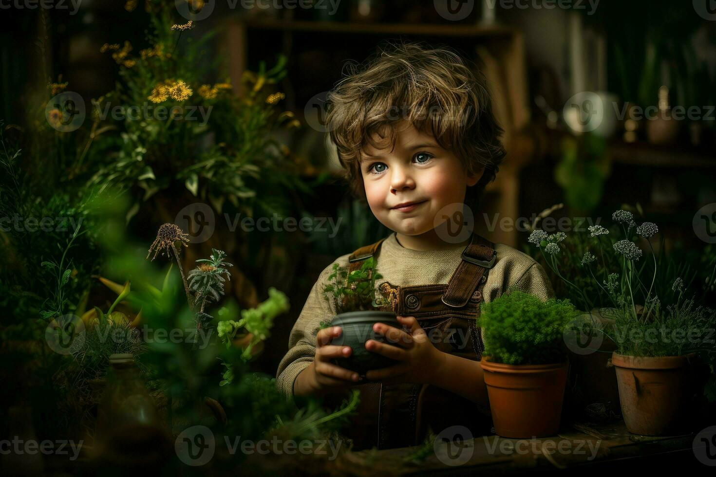 ai generiert beschwingt botanisch Pflanzen Kind Junge. generieren ai foto