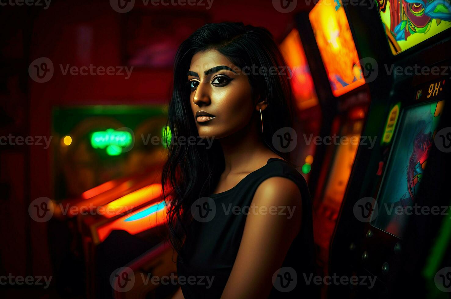 ai generiert indisch Frau Modell- im Glücksspiel Verein. generieren ai foto