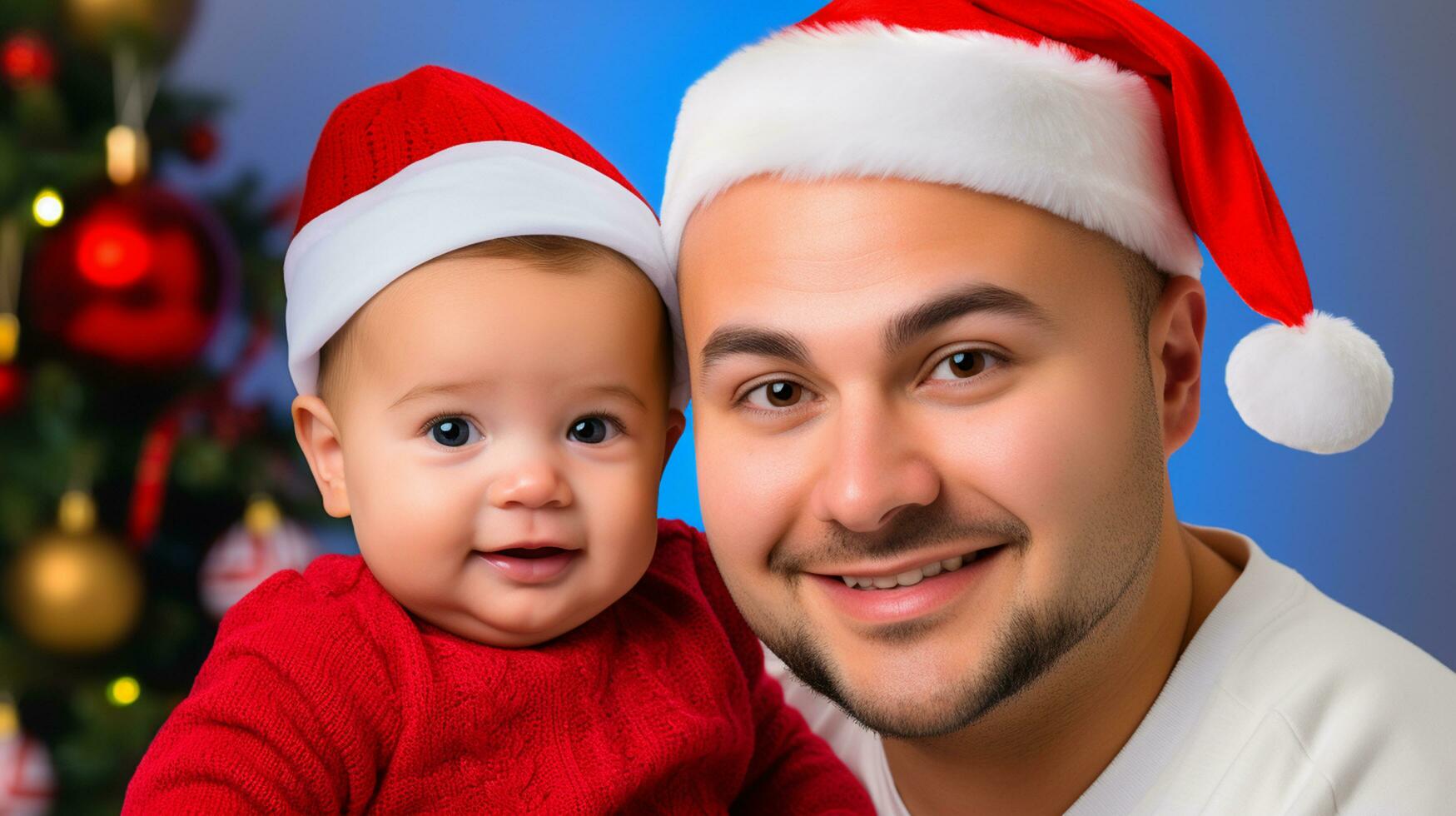 ai generiert ein Mann und Baby feiern Weihnachten foto