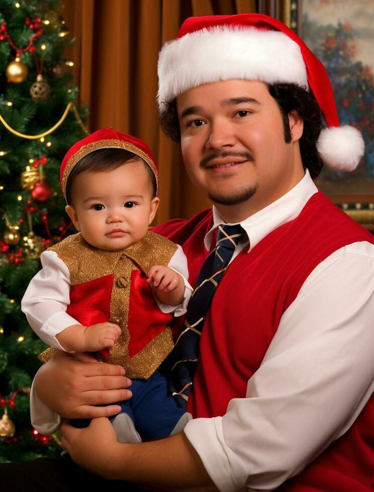 ai generiert ein Mann und Baby feiern Weihnachten foto