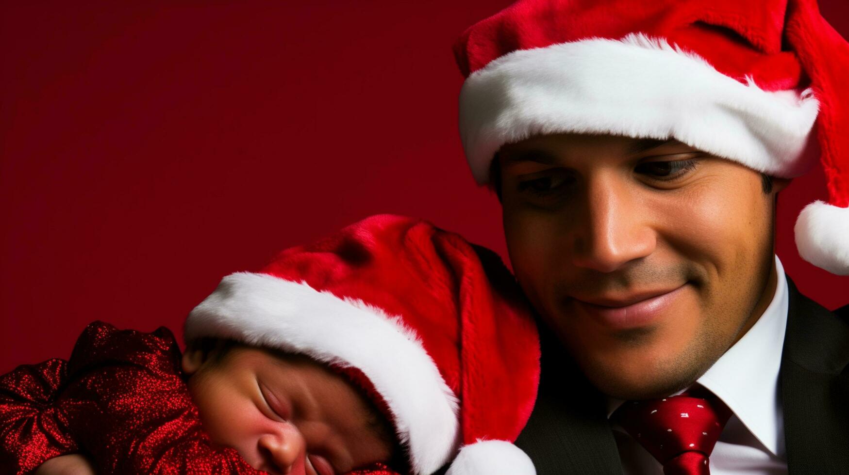 ai generiert ein Mann und Baby feiern Weihnachten foto