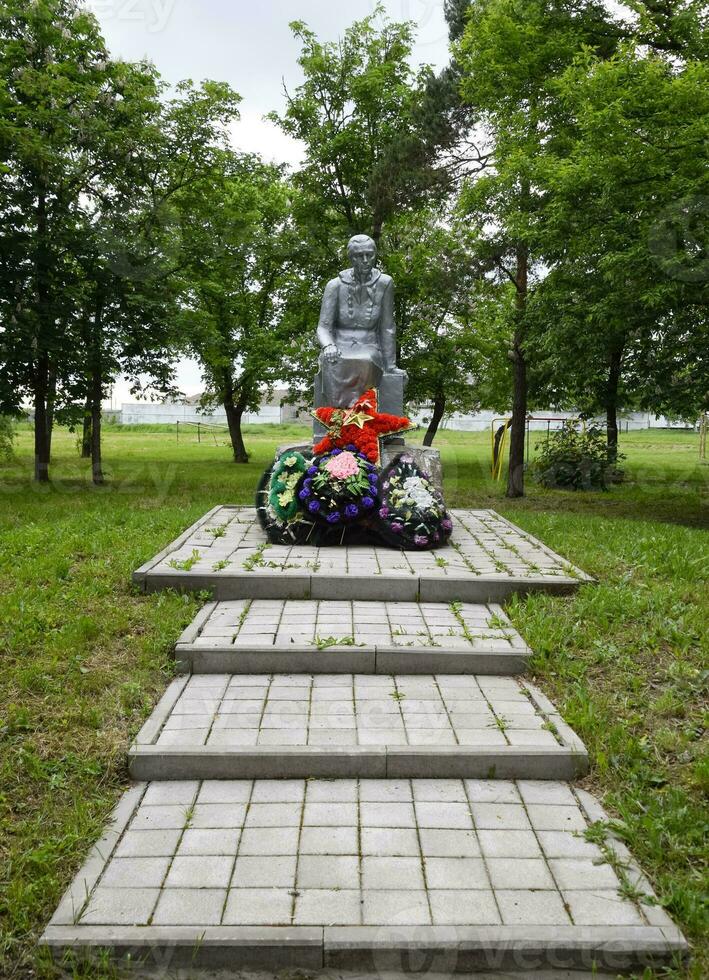 Monument zu das Mutter von ein Soldat warten zum ihr Sohn von das Krieg. Skulptur von ein Unbekannt Autor im das Park von das Dorf von pervomaisky, krasnodar krai, Russland. foto