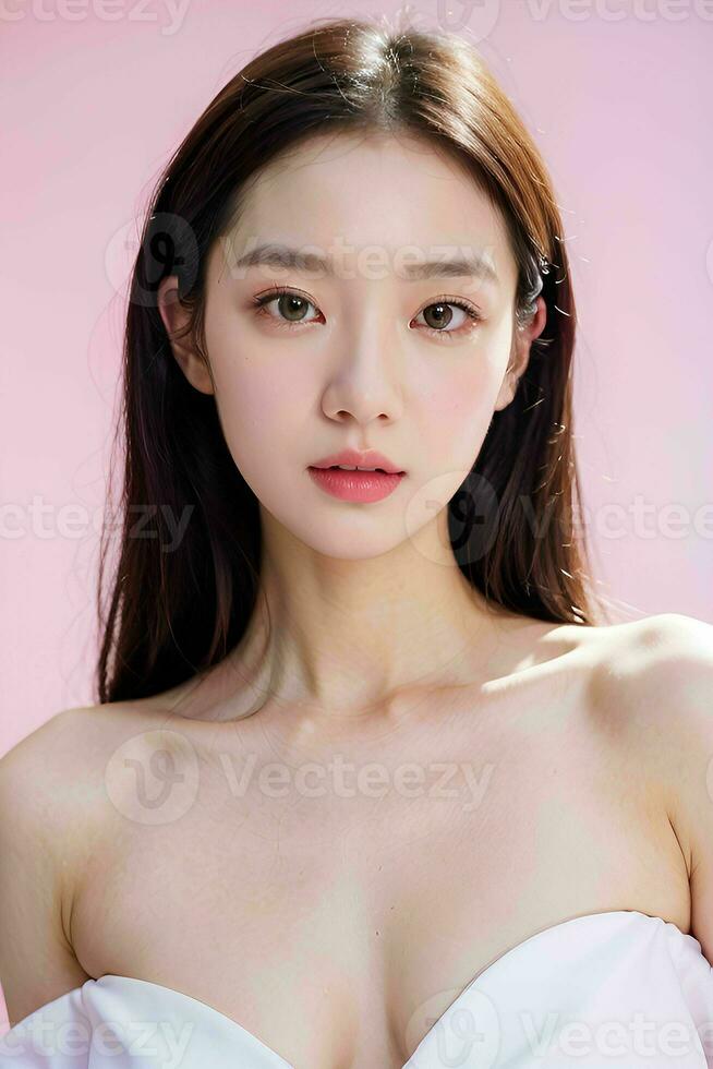 ai generiert Porträt von schön asiatisch Frau auf Studio Foto, Mädchen suchen beim Kamera, Modell- Pose, generativ ai Profi Foto