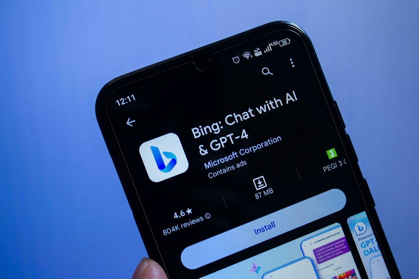 Afyonkarahisar, Truthahn, Dezember 20, 2023. bing ai Plaudern bot Android App angezeigt auf Smartphone Bildschirm. foto