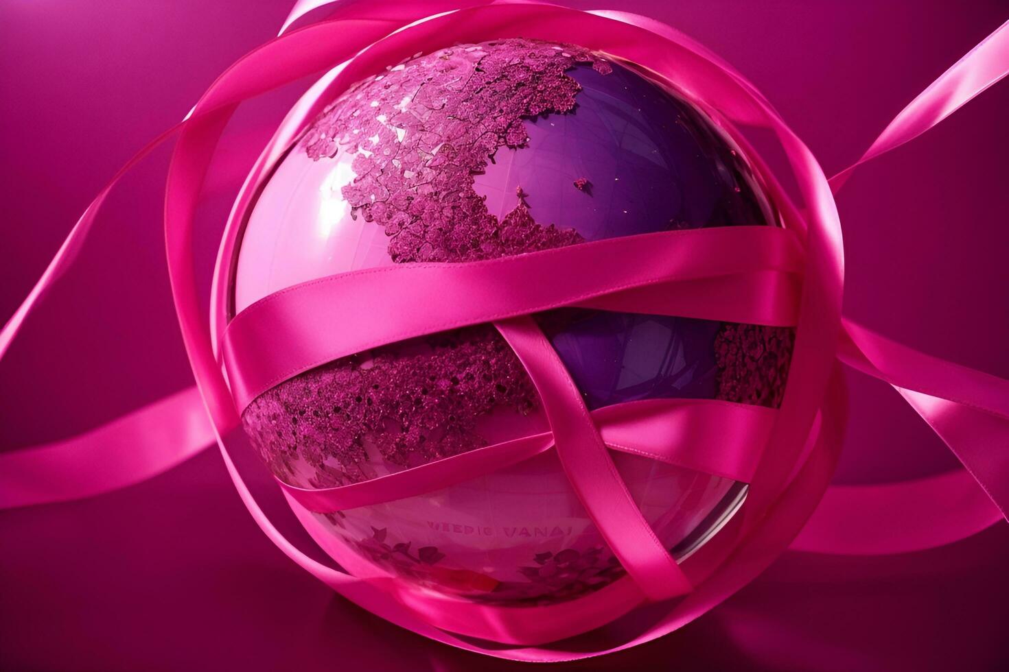 ai generiert ein Rosa Band eingewickelt um ein Globus foto