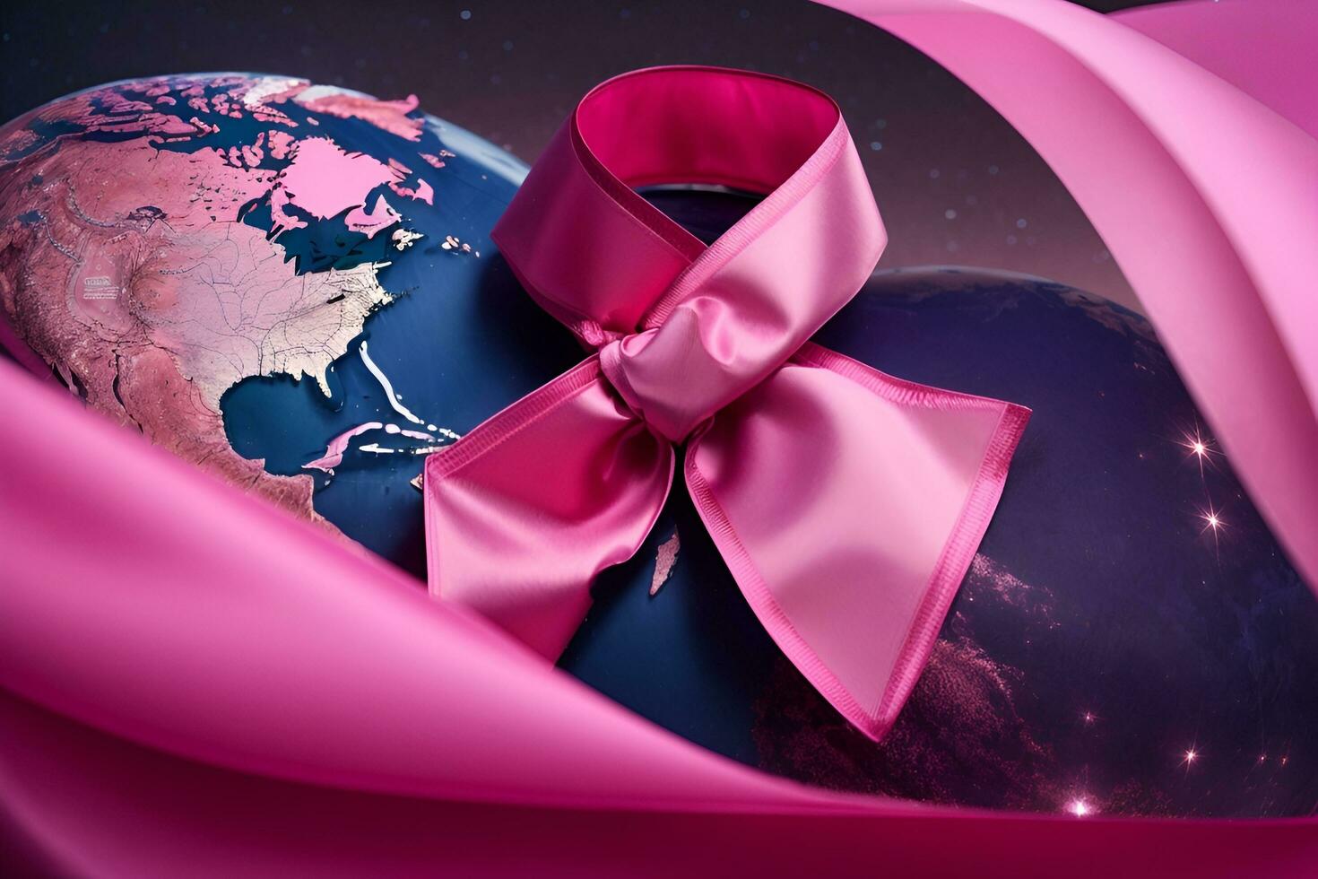 ai generiert ein Rosa Band ist auf oben von ein Globus mit ein glühend Hintergrund foto