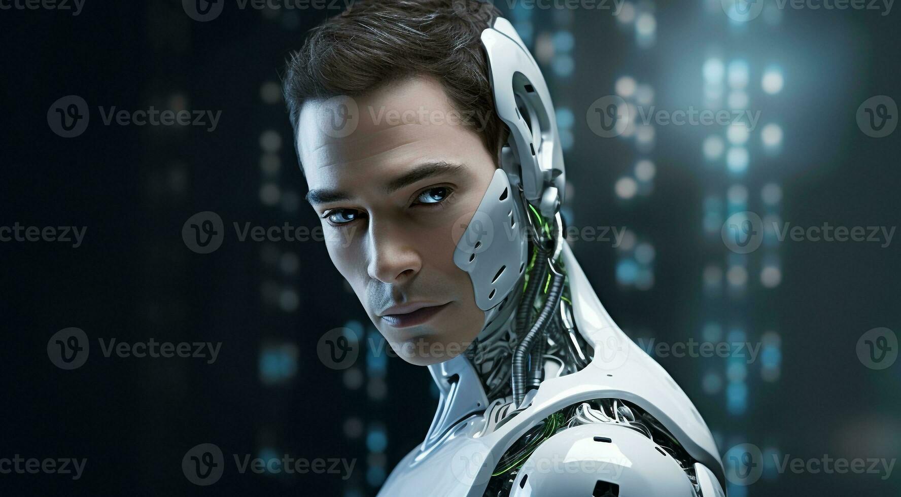 ai generiert Porträt von ein ai Roboter, bionisch Roboter Gesicht, Porträt von ein Roboter, Roboter Gesicht foto