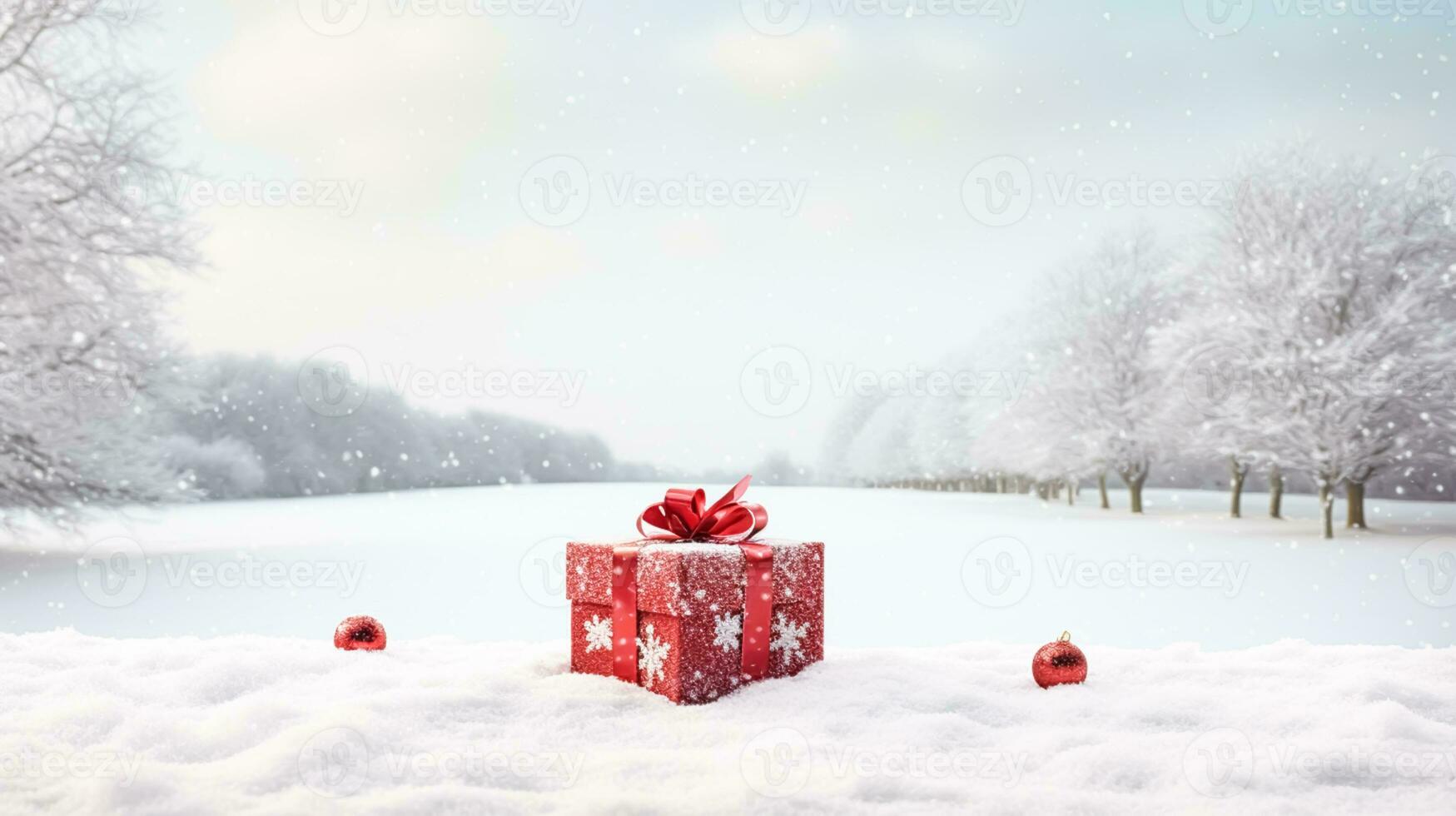 Weihnachten Urlaub Geschenk und gegenwärtig, Geschenk Box im das Schnee im  Schneefall Winter Landschaft Natur zum Boxen Tag, Ferien Einkaufen Verkauf  29227977 Stock-Photo bei Vecteezy