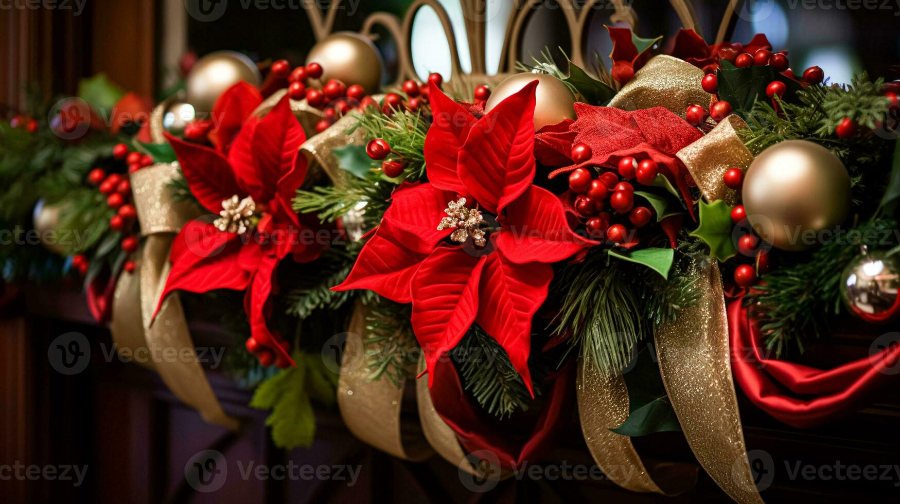 ai generiert Weihnachten beim das Herrenhaus, Englisch Landschaft Dekoration und Innere Dekor foto