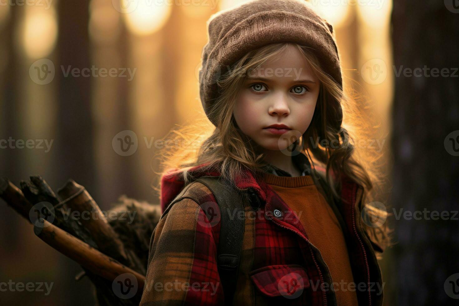 ai generiert robust Holzfäller Kind Mädchen Wald. generieren ai foto