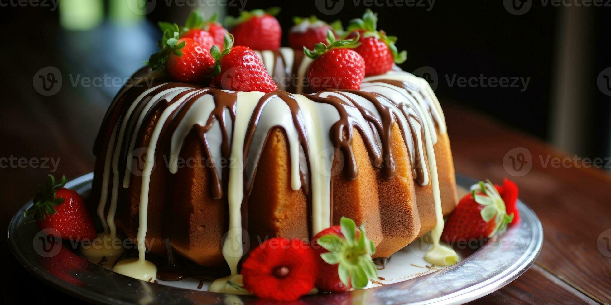 ai generiert schön perfekt hausgemacht Bundt Kuchen Dessert auf ein Abendessen Tabelle foto