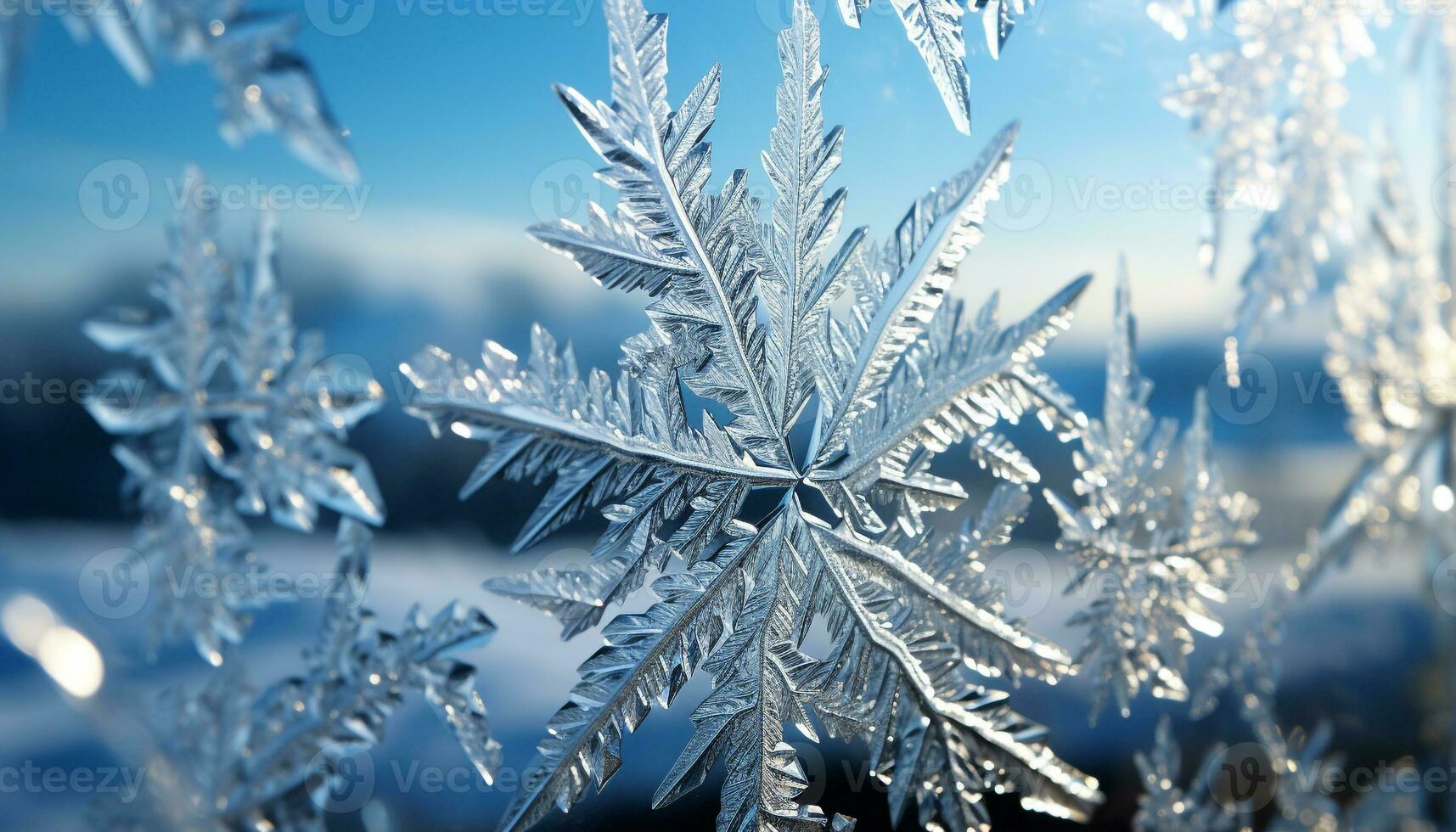 ai generiert Winter Schönheit im Natur Frost, Schnee, und Eis Kristall Muster generiert durch ai foto