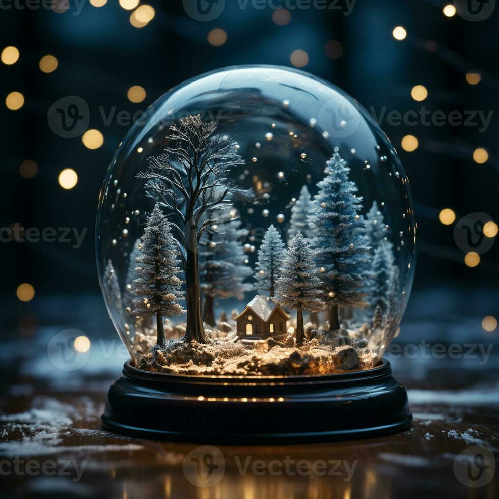 ai generiert schneebedeckt Nacht Feier mit glühend Baum und beleuchtet Dekorationen generiert durch ai foto
