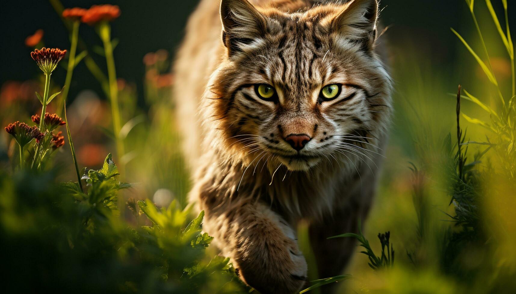 ai generiert süß Bobcat suchen beim Kamera im das Gras generiert durch ai foto