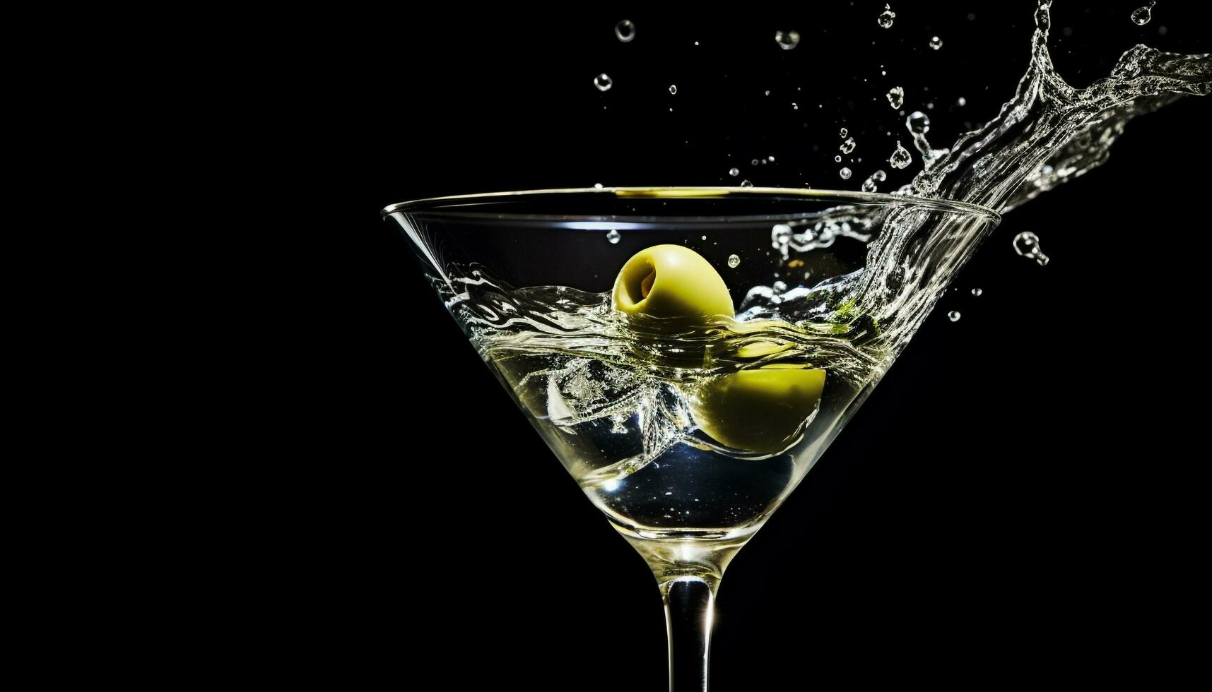 ai generiert erfrischend Martini Glas mit transparent Flüssigkeit und Olive generiert durch ai foto