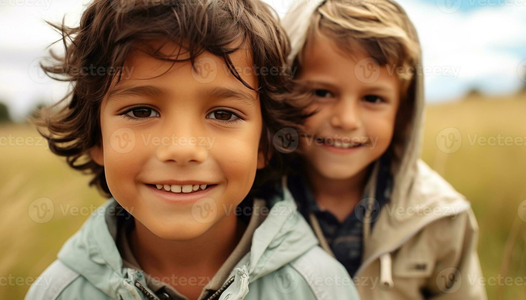ai generiert lächelnd Jungen, heiter Kindheit, suchen beim Kamera generiert durch ai foto