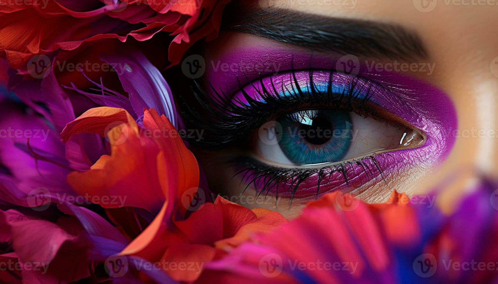 ai generiert schön Frau mit lila Blume, suchen beim Kamera generiert durch ai foto